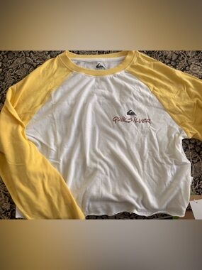 Quiksilver White & Yellow Raglan Long Sleeve Tee
